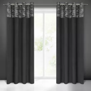 Zasłona czarno, srebrna z ozdobnym pasem z tkaniny welwetowej 140x250 cm przelotka ARIANA Eurofirany