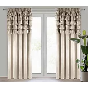 Zasłona beżowa zdobiona falbanami z welwetu 140x270 cm taśma AURA Eurofirany