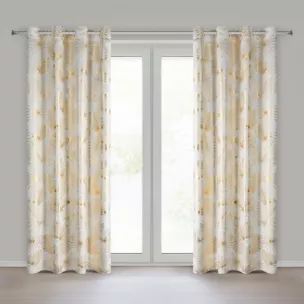 Zasłona kremowo, złota zdobiona błyszczącym motywem egzotycznych liści 140x250 cm przelotki - ZARIA - Eurofirany