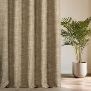 Zasłona szyta na flexach jasnobrązowa z tkaniny o grubym splocie z efektem melanżu