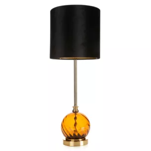 Lampa stołowa do salonu czarno, złota VALERY zdobiona szklaną podstawą i welwetowym abażurem Eurofirany