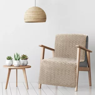 Narzuta na fotel-koc  70x160 cm beżowa miękka i miła w dotyku z wytłaczanym wzorem jodełki CINDY 5 DESIGN 91 Eurofirany