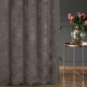 Zasłona szyta na taśmie fala brązowa z tkaniny szenilowej z efektem melanżu