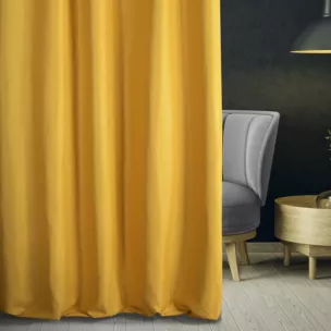 Zasłona szyta na flexach LUXOR musztardowa z eleganckiej lśniącej tkaniny o drobnym splocie