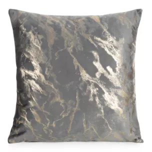 Poszewka na poduszkę 45x45 cm welwetowa zdobiona lśniącym marmurkowym wzorem grafitowo, złocista DORIS DESIGN 94 Eurofirany