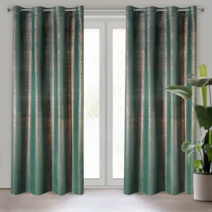 Zasłona ciemnoturkusowa z błyszczącą miedzianą przecierką z tkaniny welwetowej 140x250 cm przelotka AMBI Eurofirany