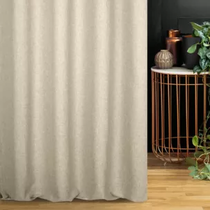 Zasłona szyta na flexach beżowa z tkaniny w stylu eko i efektem melanżu
