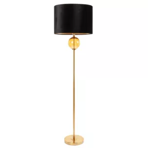 Lampa stojąca do pokoju czarno, złota LEONA z welwetowym abażurem Eurofirany