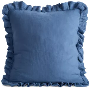 Poszewka na poduszkę 45x45 cm muślinowa z ozdobną falbanką na brzegach granatowa MUŚLIN 1 Eurofirany