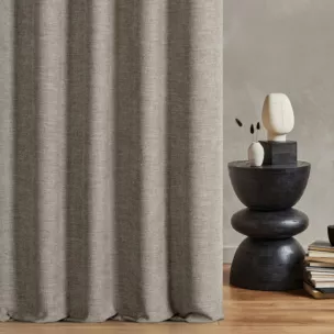 Zasłona szyta na taśmie fala ciemnobeżowa tkanina o naturalnym charakterze z efektem melanżu