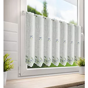 Tkanina firanowa zazdrostka z etaminy z uroczym haftem drobnych kwiatów Eurofirany