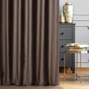 Zasłona szyta na taśmie fala ciemnobrązowa z miękkiej półmatowej tkaniny welwetowej