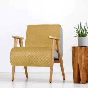 Narzuta welwetowa na fotel musztardowa 70x160 cm pikowana metodą hot press z motywem rybiej łuski ARIEL EUROFIRANY CLASSIC