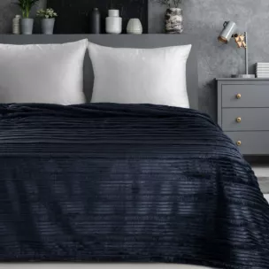 Koc 200x220 cm granatowy, typu flano z wzorem 3D NINA Eurofirany