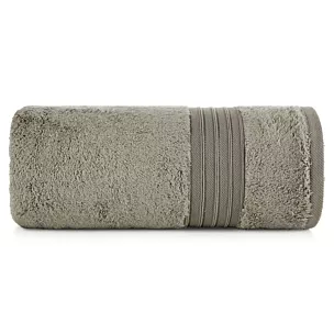 Ręcznik kąpielowy 70x140 cm bawełniany kolor beżowy zdobiony bordiura w paski 550 g/m2 AURA Eurofirany