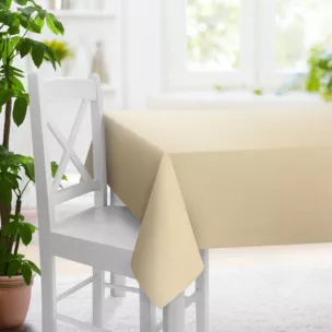 Obrus szyty beżowy z gładkiej, zaciemniającej tkaniny z wyraźnym splotem