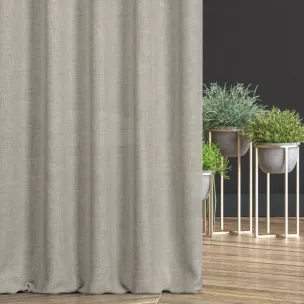 Zasłona szyta na tunelu ciemnobeżowa z tkaniny w stylu ekologicznym z efektem melanżu