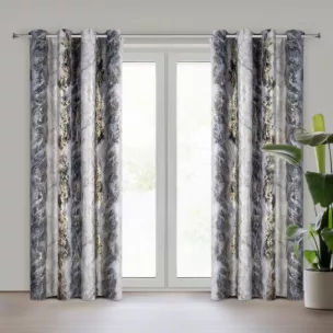 Zasłona stalowo, szampańska z przecieranym nadrukiem, welwetowa 135x250 cm przelotka SOFI Eurofirany