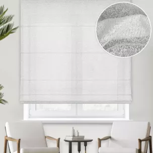 Roleta rzymska naturalna lekko połyskująca z efektem bukli, wykończona obciążnikiem