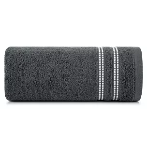 Ręcznik do rąk 30x50 cm bawełniany kolor grafitowy z subtelną bordiurą w paseczki 500 g/m2 ALLY Eurofirany