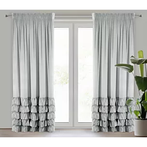 Zasłona srebrna zdobiona falbanami z welwetu 140x250 cm taśma DANI Eurofirany