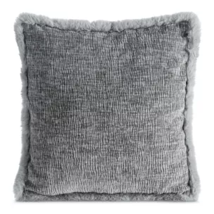 Poszewka na poduszkę 45x45 cm stalowa szenilowa zdobiona futerkiem na brzegach poszewki BLANCA 03 Eurofirany