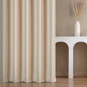 Zasłona szyta na taśmie fala kremowa z miękkiej półmatowej tkaniny welwetowej