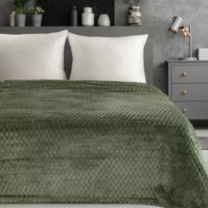 Koc 150x200 cm oliwkowy miękki w dotyku z wytłaczanym wzorem 3D CINDY 6 Design 91