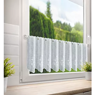 Tkanina firanowa zazdrostka z etaminy zdobiona haftowanymi kwiatami Eurofirany