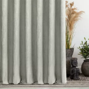 Zasłona szyta na taśmie 5 cm beżowa z tkaniny o naturalnym splocie z efektem melanżu