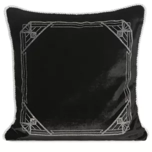 Poszewka na poduszkę 45x45 cm welwetowa zdobiona wzorem z kryształków czarna ROYAL 9 Eurofirany