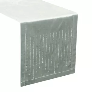 Bieżnik na stół srebrny 35x140 cm welwetowy ROYAL 3 z cyrkoniami