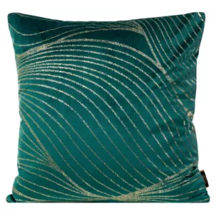 Poszewka na poduszkę 45x45 cm welwetowa z nowoczesnym złocistym nadrukiem ciemnoturkusowo BLINK 18 Eurofirany