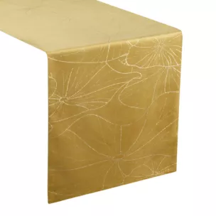 Bieżnik na stół miodowo, złocisty 35x140 cm welwetowy BLINK 15 z liśćmi lilii wodnej