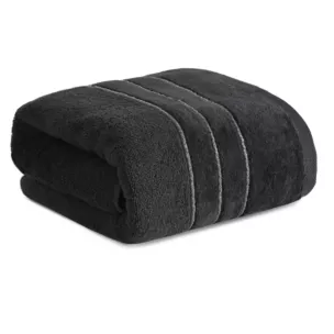 Ręcznik kąpielowy 70x140 cm bawełniany kolor czarny z welwetową bordiurą i kontrastującymi paseczkami 500 g/m2 SIBEL Eurofirany