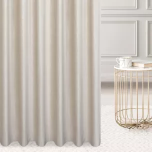 Zasłona szyta na taśmie fala kremowa z tkaniny welwetowej w pionowe prążki, wykończona obciążnikiem