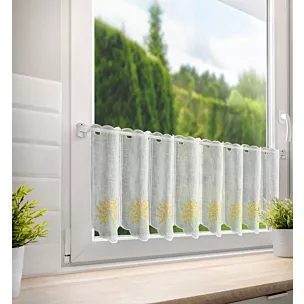 Tkanina firanowa zazdrostka zdobiona haftem żółtych kwiatów Eurofirany