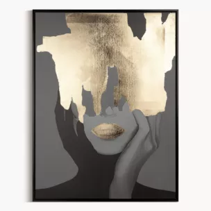 Obraz postaci czarno, złoty nadruk na płótnie wykończony czarną ramką 60x80 cm  Eurofirany