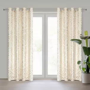 Zasłona kremowo, szampańska z błyszczącym nadrukiem z welwetu 140x250 cm przelotka MILENA Eurofirany