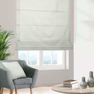 Roleta rzymska FIONA kremowo szampańska z dwustronnej tkaniny w paseczki z dodatkiem srebrnej nici