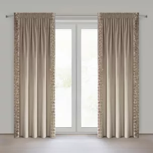 Zasłona ciemnobeżowa z welwetu zdobiona aplikacją 3D róż 140x270 cm taśma - ROSES Eva Minge Eurofirany