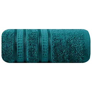Ręcznik kąpielowy 70x140 cm bambusowy kolor turkusowy zdobiony bordiurą w pasy 500 g/m2 MILA Eurofirany