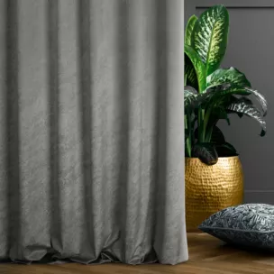 Zasłona szyta na taśmie fala popielata z welwetowej tkaniny w drobny melanż