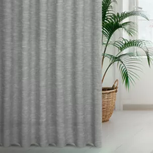 Zasłona szyta na taśmie fala popielata z matowej luźnotkanej tkaniny z efektem melanżu, wykończona obciążnikiem