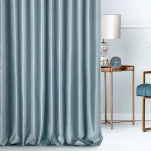 Zasłona szyta na taśmie fala niebieska z jednokolorowej gładkiej tkaniny