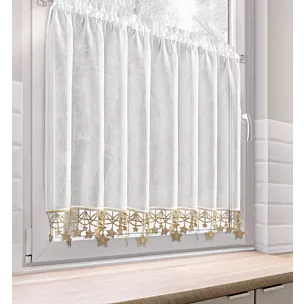 Zazdrostka świąteczna biało, złota z etaminy zdobiona luźno zwisającymi gwiazdkami 150x90 cm tunel - XMAS Eurofirany