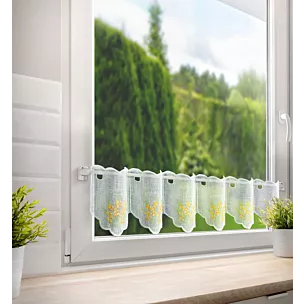 Tkanina firanowa zazdrostka zdobiona haftem żółtych kwiatów Eurofirany