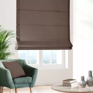 Roleta rzymska brązowa z gładkiej, przyjemnej w dotyku tkaniny z efektem melanżu
