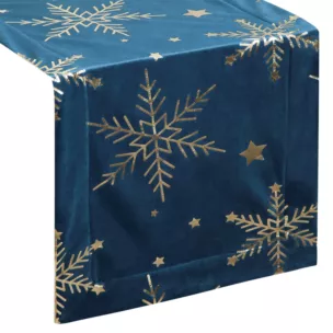 Bieżnik świąteczny 40x140 cm granatowo, szampański welwetowy zdobiony błyszczącym nadrukiem Eurofirany