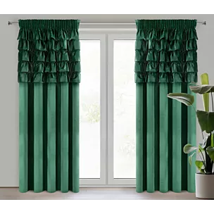 Zasłona ciemnozielona zdobiona falbanami z welwetu 140x270 cm taśma AURA Eurofirany